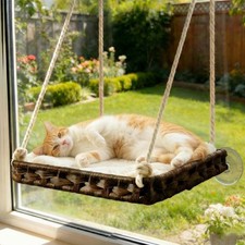 Cat Window Perch,Large Handwoven Breathable Hammock Bed with 4 Heavy Duty Suc...