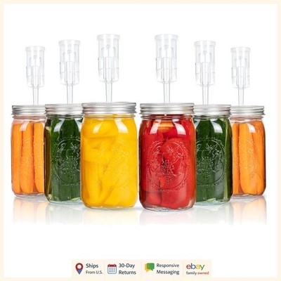 Pack of 6 Fermentation Lids for Wide Mouth Jars with Silicone Seals and Airlocks