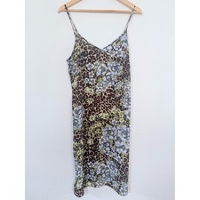 WHBM Leopard Animal Print Floral Slip Dress Y2K Cover Up Beach Boho Size 10