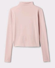 Gap Women's M Tall Rose Pink Featherweight Cropped Turtleneck T-Shirt Top ~ New