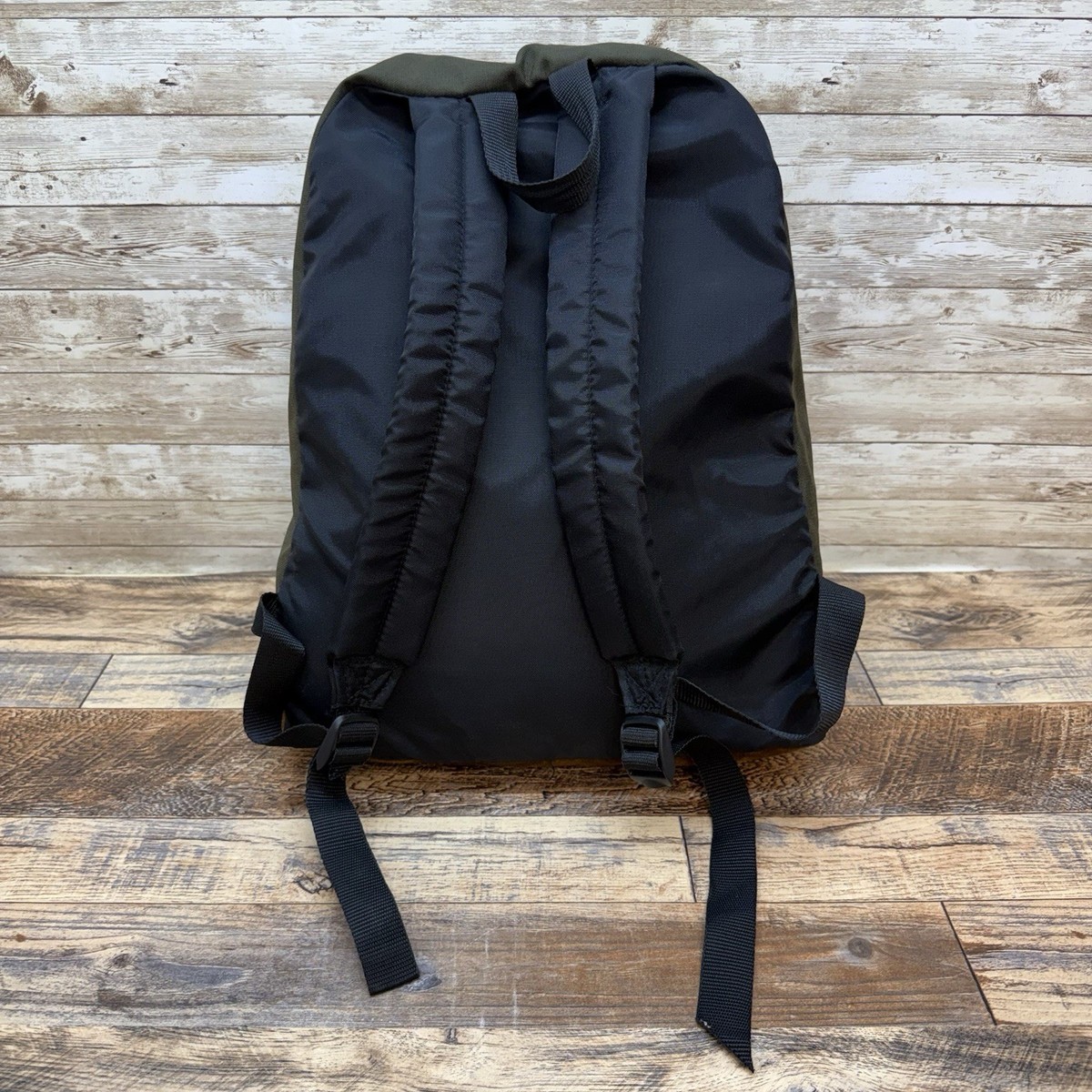 Vtg 90s EASTPAK LEATHER-BOTTOM BACKPACK Green/Brown Hike Back To