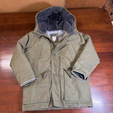 GAP Kids Hooded Puffer Jacket Size M Green Faux Fur Lined Warm Winter Coat