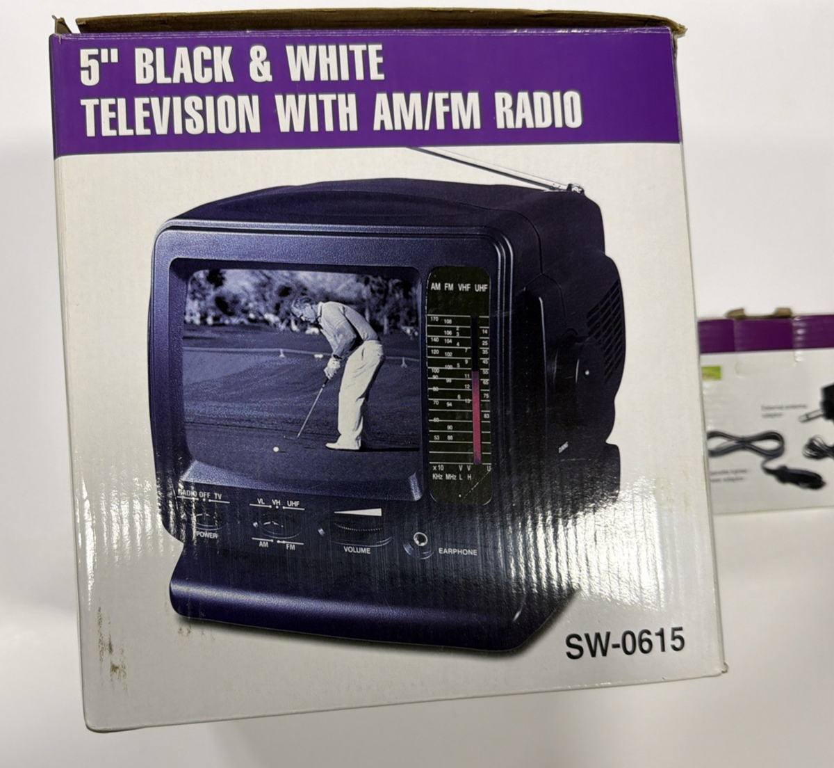 Vintage 5” Black White Portable TV AM FM Radio SW-0615 New In Box