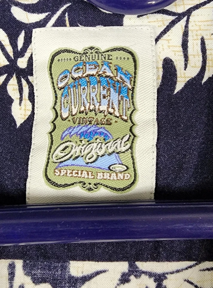 Рубашка мужская Ocean Current большая сине-белая гавайская с цветочным узором на пуговицах вискоза Aloha - Изображение 3 из 4