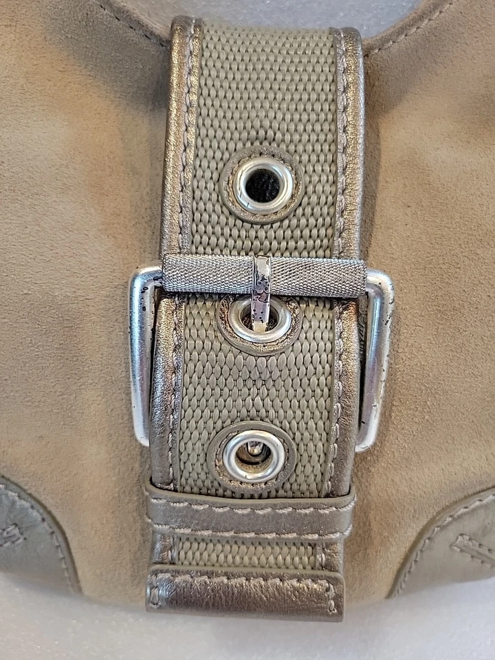 Bolso Hobo Michael Kors Pequeño Beige Cuero Tostado Suade Dorado Metálico Foto 4 de 4
