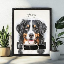Custom Pet Portrait Memorial Frame, Collar Keepsake, Engraved Wood