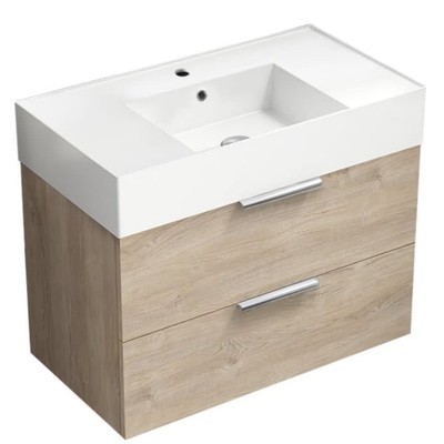 Nameeks Derin-3217-W Derin 32'' Wall Mounted Single Basin Vanity - Brown Oak /