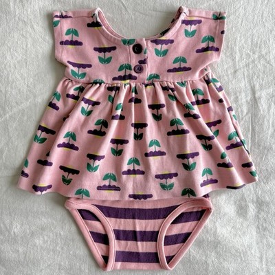 Hanna Andersson Baby Dress Set Pink Floral Striped 100% Cotton 2 Piece 50 cm 