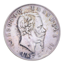 5 LIRE 1875 ROMA R PICCOLA RARA VITT. EMANUELE II REGNO D'ITALIA