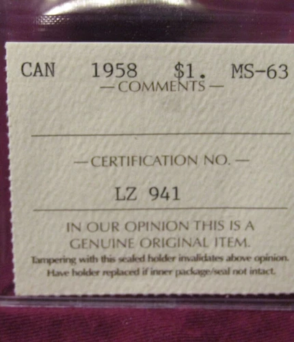 1958 CANADA SILVER $1 DOLLAR...ICCS MS-63
