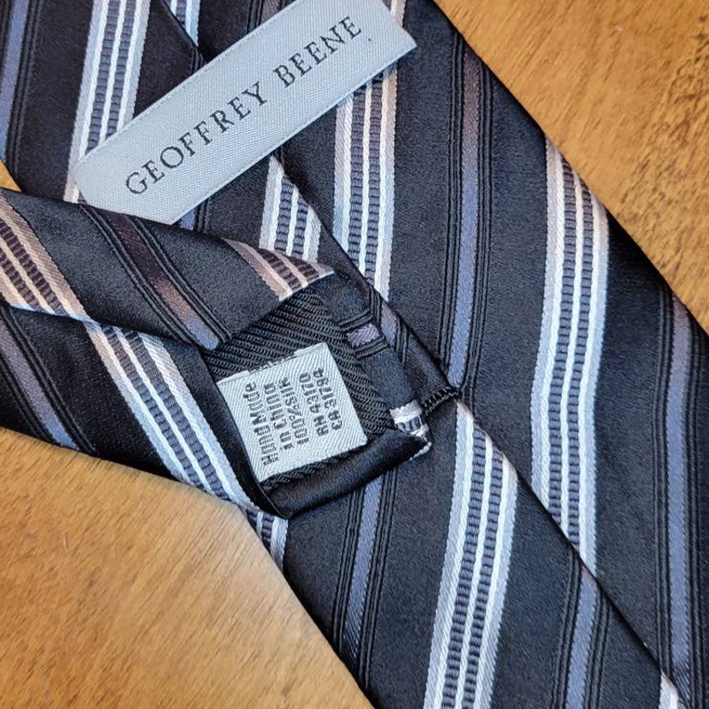Geoffrey Beene Silk Tie -Black with silver stripes | eBay