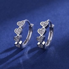 13mm CZ Love Heart Silver Hoop Earrings for Women