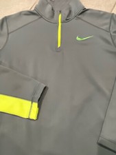 NIKE Pullover Mens Large Gray Neon Therma Fit 1/4 Zip Long Sleeve Shirt 645383