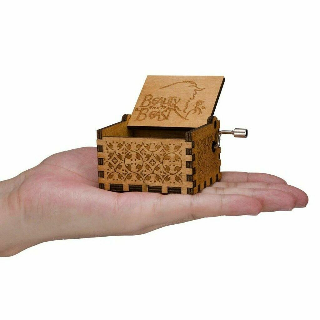 Retro Wooden Music Box Antique Hand Crank Engraved Toys Kids