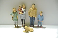Dollhouse Miniature Doll Set Of 1/12" Scale Resin Family of 5 And a Dog