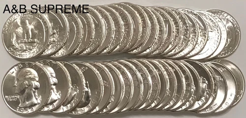 ROLL (40) 1954 S WASHINGTON QUARTERS “STUNNING GEMS” BU UNCIRCULATED 90% SILVER