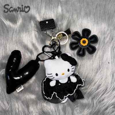 Kawaii Hello Kitty Black Dress Stuffed Toys Doll Sanrio Keychain