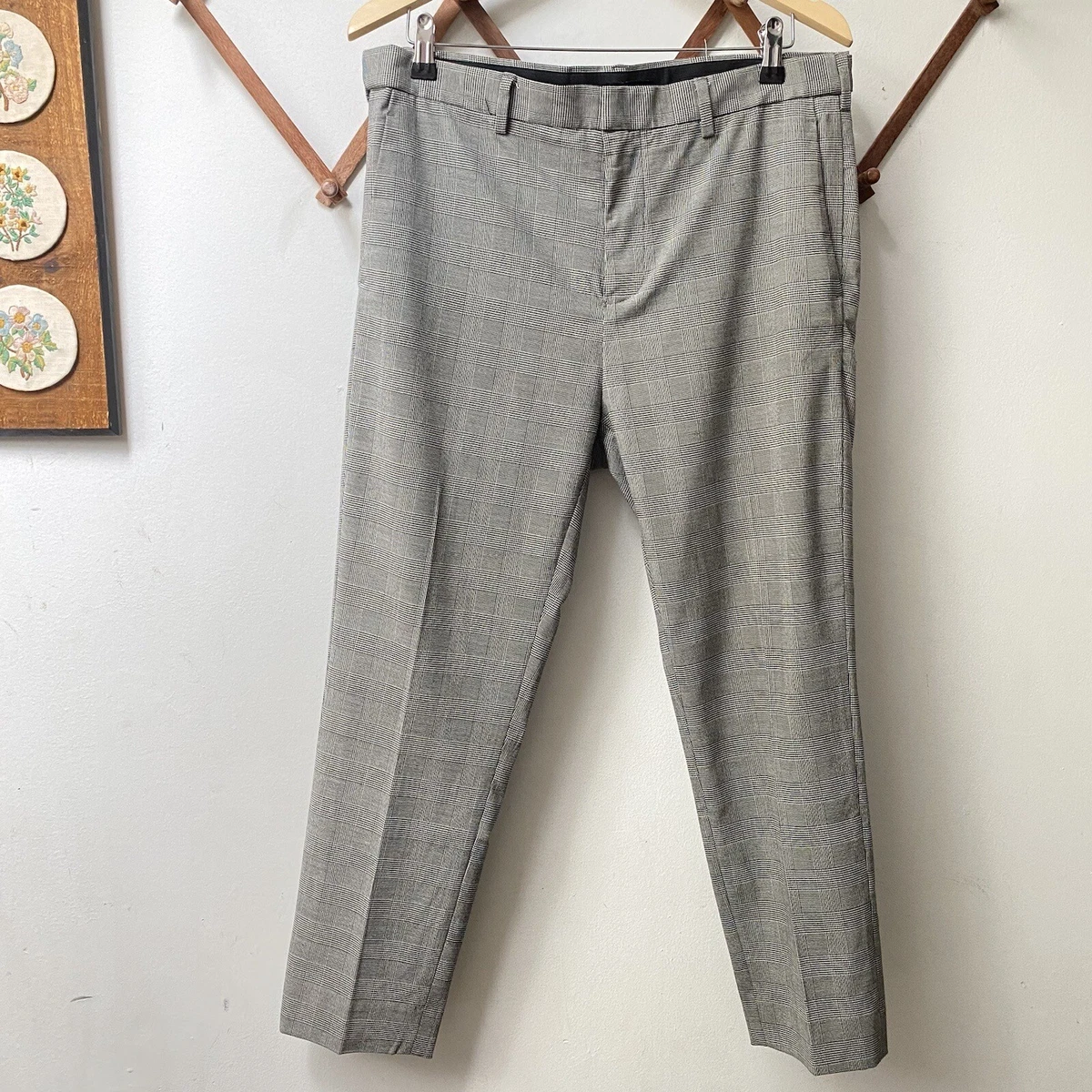 H M Mens Houndstooth Plaid Slim Skinny Fit Trousers Pants 34R eBay