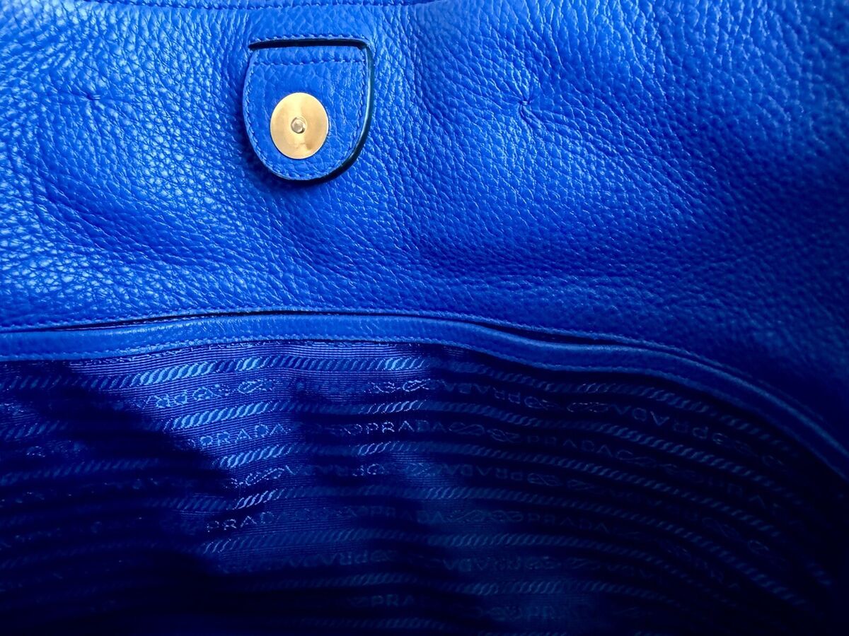 PRADA Bluette Vitello Phenix Leather Shopping Tote Bag PRADA Bluette Vitello Phenix Leather Shopping Tote Bag