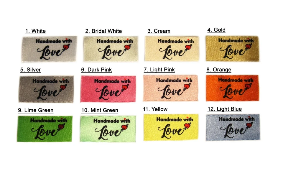 CAMBRIDGE PERSONALISED Handmade with love Stoffetiketten zum Aufnähen für Kleidung Kleideretiketten Etiketten 25x40mm