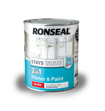 Image of Ronseal Stays White 2 in 1 Primer and Paint GLOSS FINISH 750ML 2.5L