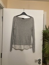 Mint Velvet Jumper Grey White Shirt Detail Knot Back Size 8