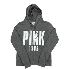 Pink Victoria Secret Women's Light Gray Zip Up Hoodie Sweatshirt Sz XS