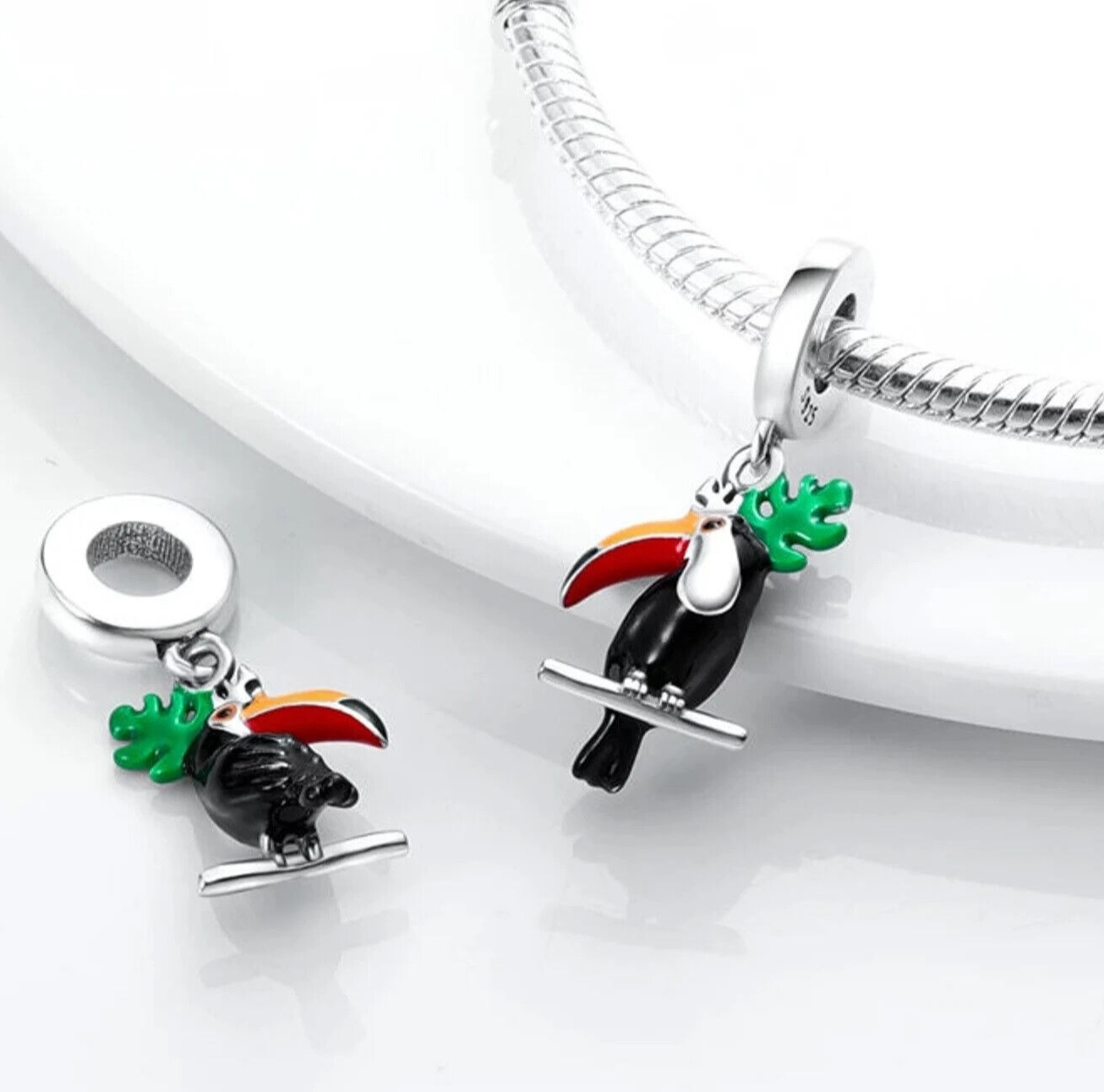 Toucan Bird Tree Charm Dangle Genuine Sterling Silver 925 Mum Wife Sister Gift