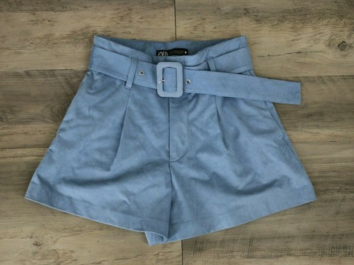 Zara da donna in pelle scamosciata A Pieghe Con Cintura Vita Alta  Pantaloncini Taglia XS Baby Blue | eBay