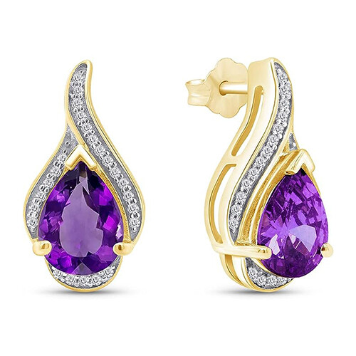 Push Back Stud Earrings Sterling Silver Simulated Birthstone & Cubic Zirconia