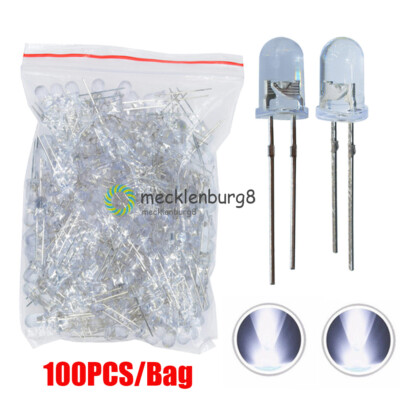 100Pcs F5 5MM White Color White Light Round Superbrigh t LED Lamp NEW