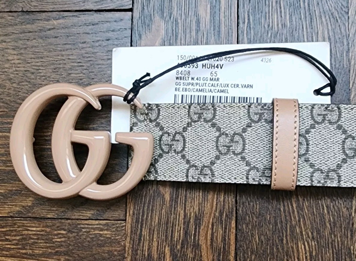 $599 Brand New Gucci GG Marmont Supreme Belt Canvas Nude 65  display picture 3