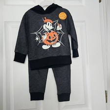 Disney gray  black quilted hoodie and sweatpants mickey mouse set size 24months