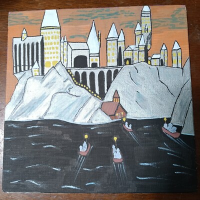 Hogwarts Castle And First Year Students - 8x10 Painting On Canvas W/ BONUS WAND