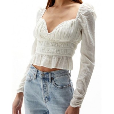  New  ~ FREE PEOPLE  ~ Chloe Long Sleeve Crop Top Medium ~ ANTHROPOLOGIE
