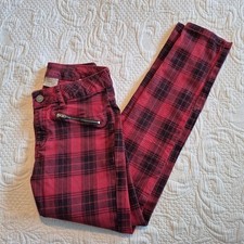 Zara girls red  black plaid pants, GUC for fade, adjustable waist have stretch