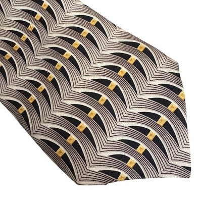 Enrico Guccini 100% Silk Men's Tie Geometric Art Deco Black Gold Pattern