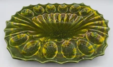 Vintage MCM 1970s California Orig. Green and Yellow Deviled Egg Platter Plate