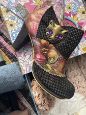 Irregular Choice Miaow Cat Ankle Boots UK 6 EU 39 Black Floral Boxed