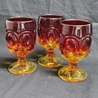 Set of 3 L E Smith Amberina Moon and Stars 6" - 10 oz. Water Goblets Vintage