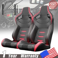 Pair Of Pvc Leather Reclinable Racing Seats With Dual-slider Universal