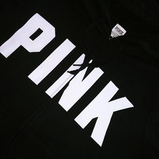 PINK by Victoria Secret Black Full Zip Hoodie White Logo Women's Size M