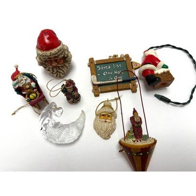 Vintage Christmas Ornament Lot Santa Claus Holiday Decor Mixed Resin Acrylic Set