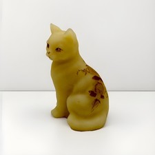Fenton Chocolate Satin Glass Cat Figurine  Hand Painted  Signed by Artist