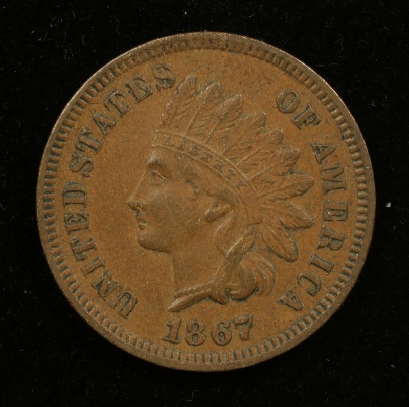 1867 Indian Head Cent 1C VF Very Fine Raw Copper Penny (#SLC00450)