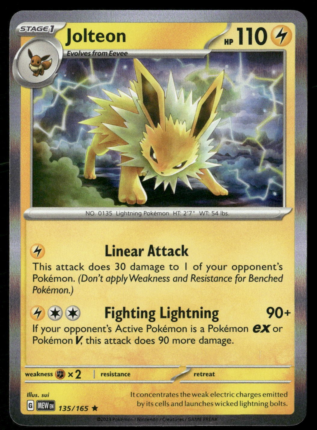 Jolteon 135/165 Rare 151 Pokemon Holo NM/M