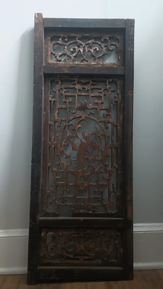 Paneles calados de madera antiguos tallados a mano con motivo floral - siglo XIX chino Foto 3 de 4