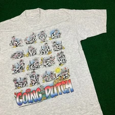 Vintage Cow Going Dutch Shirt Mens L Gray Positions Amsterdam Funny Humor 90s