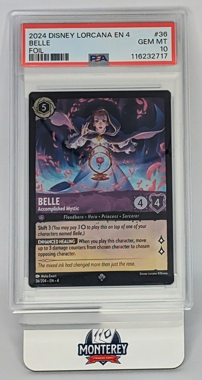 2024 DISNEY LORCANA EN 4-URSULA'S RETURN FOIL #36 BELLE MYSTIC PSA 10 GEM MT