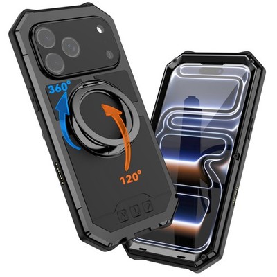 For iPhone 17 Pro Max Heavy Duty Shockproof Magnetic Ring Case + Tempered Glass